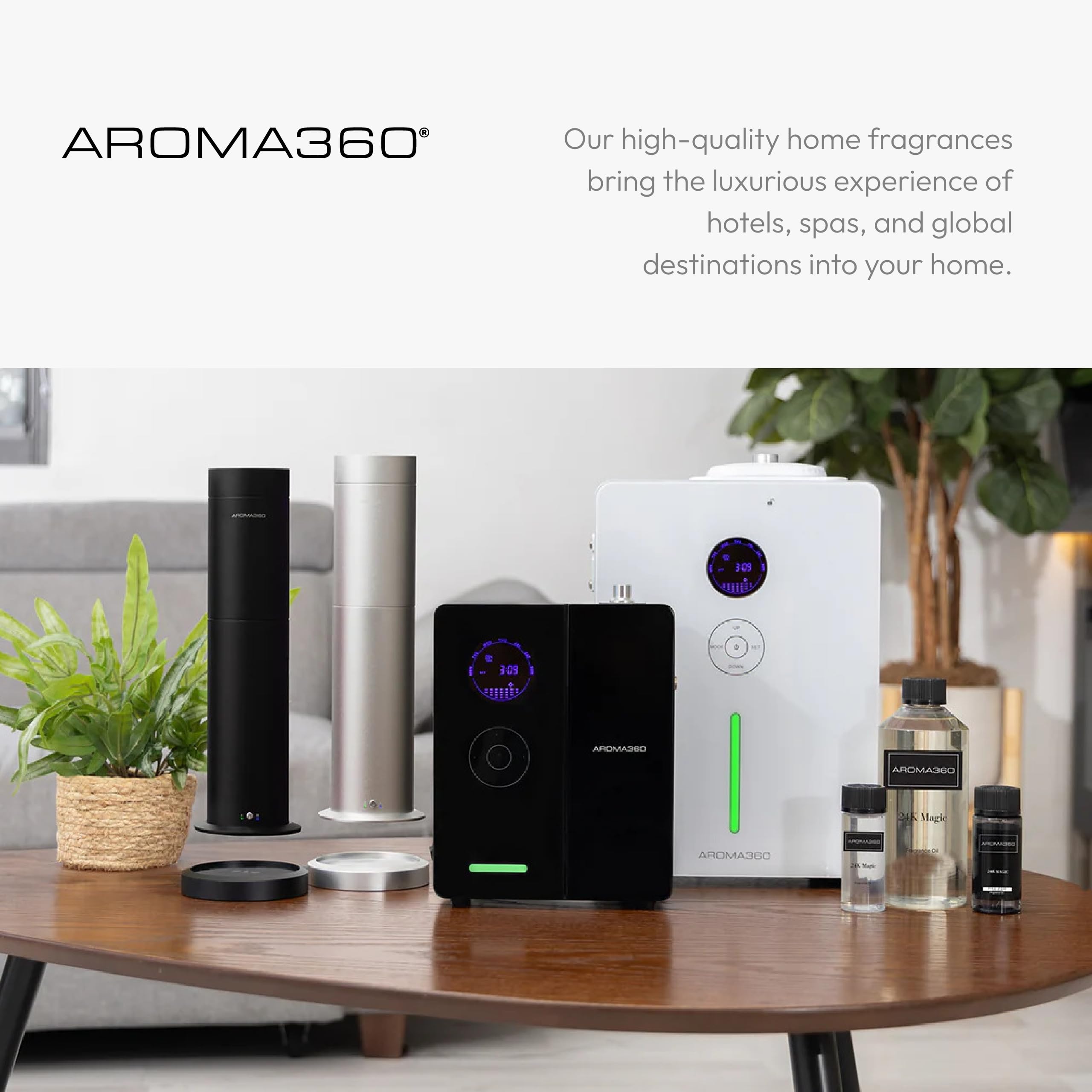 Aroma360 Allure soft light in a room evokes serene, spa-like vibes.