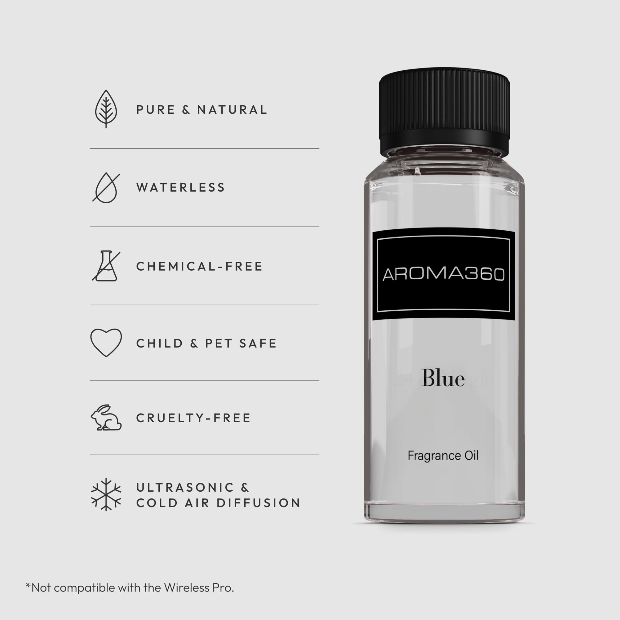 Aroma360 Blue diffuser oil blend reeds distributing continuous aroma.