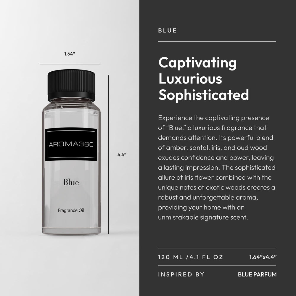 Aroma360 Blue diffuser oil blend in a room, creating inviting ambiance.