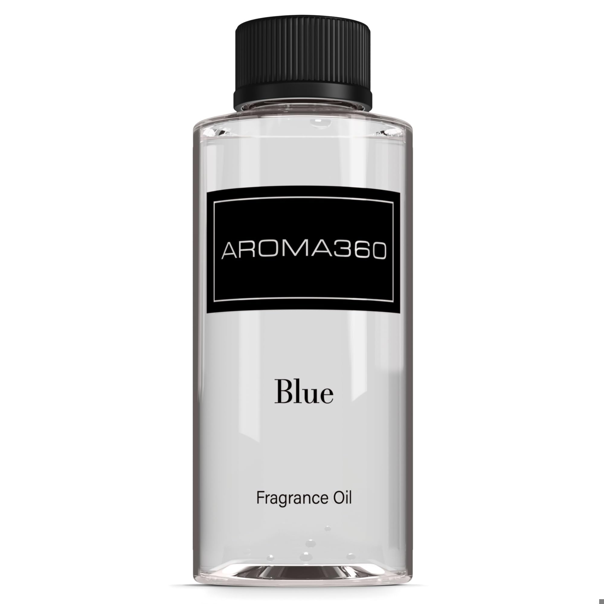 Aroma360 Blue diffuser oil bottle highlights rich fragrance for inviting spaces.