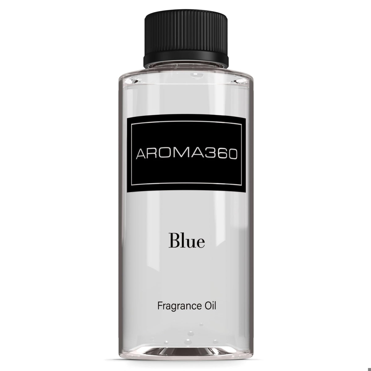 Aroma360 Blue diffuser oil bottle highlights rich fragrance for inviting spaces.