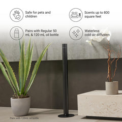 Aroma360 Tower Diffuser remote control in use for easy scent adjustment