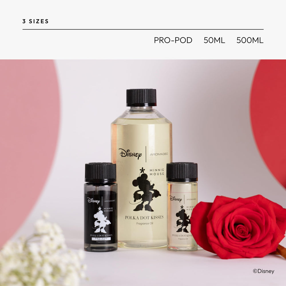Aroma360 Disney Polka Dot Kisses shown in a living room fragrance display setup.