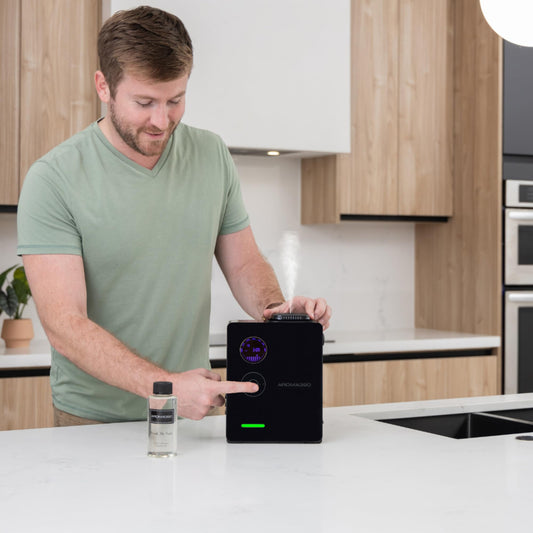 Aroma360 London Calling diffuser scene showcasing a refined fragrance setup