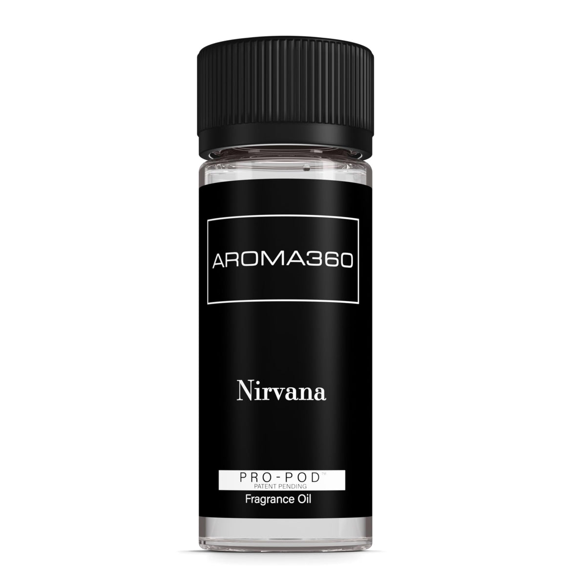 Aroma360 Nirvana Pro Pod 50ml bottle releasing a refined lemon-jasmine blend for luxury diffusers.