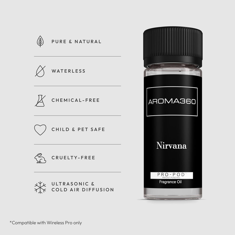 A Aroma360 Nirvana Pro Pod diffuser in action filling a space with a hotel-inspired aroma.