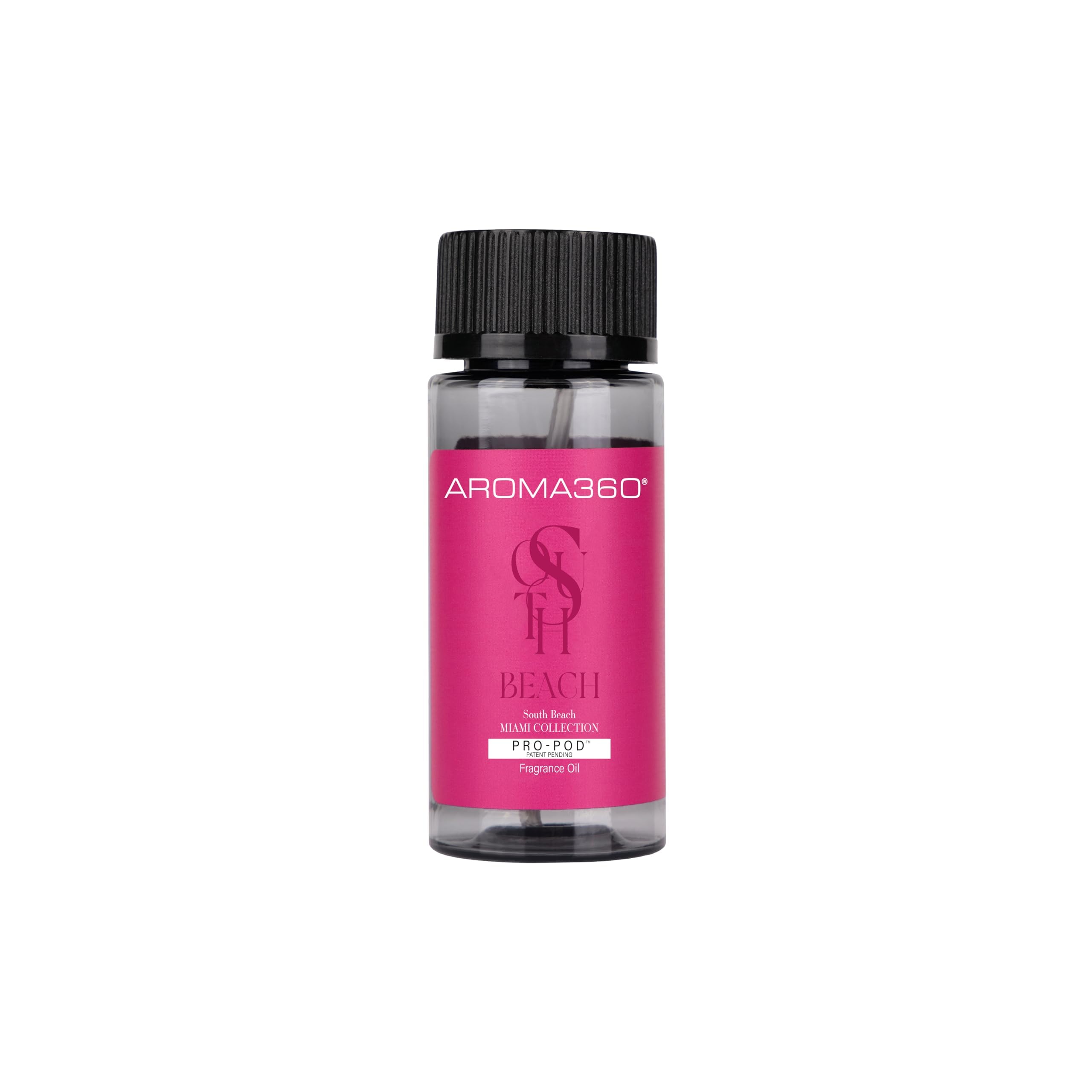 Aroma360 South Beach Pro-Pod oil bottle pour elevates home fragrance.