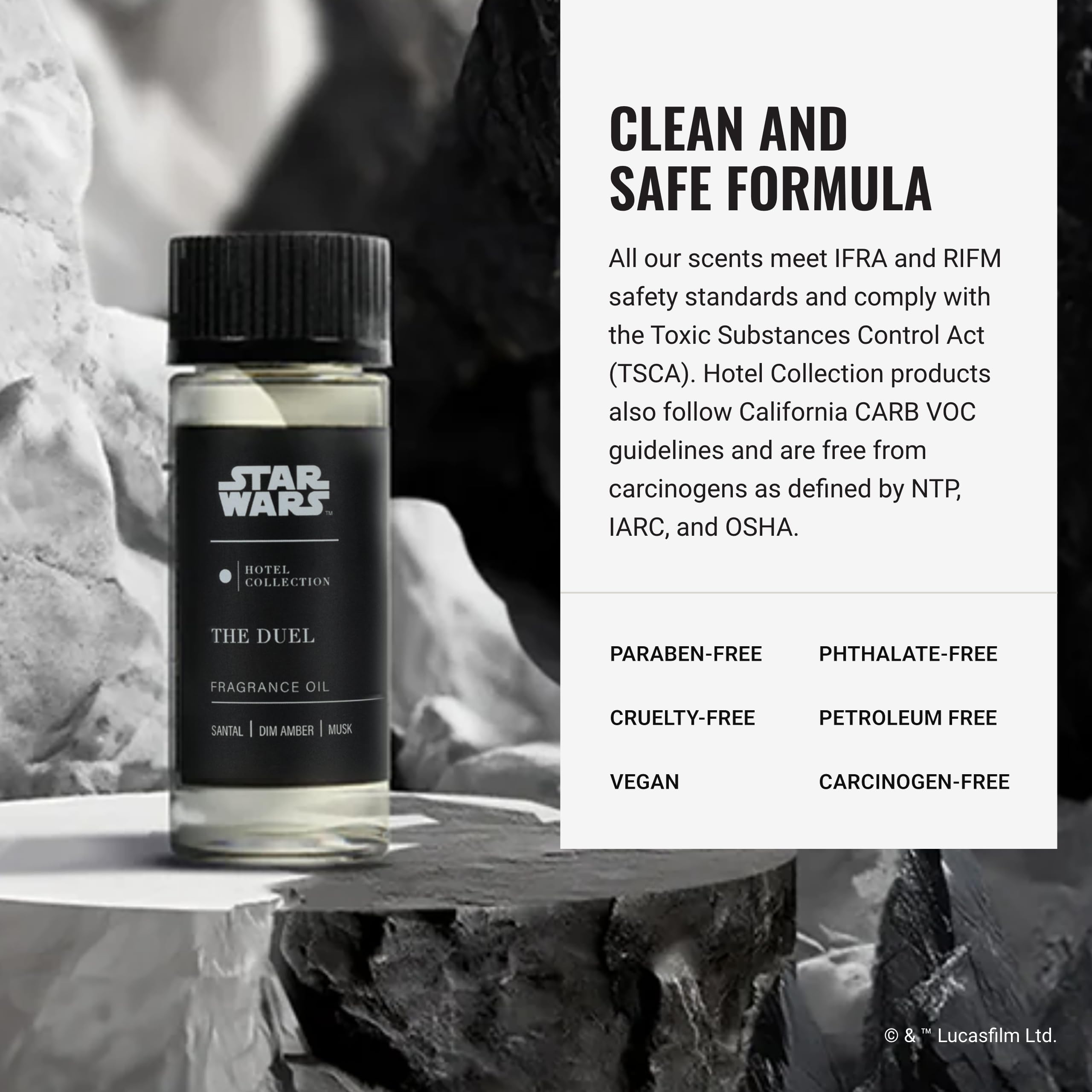 Aroma360 The Duel bottle on a nightstand complements contemporary hotel decor.
