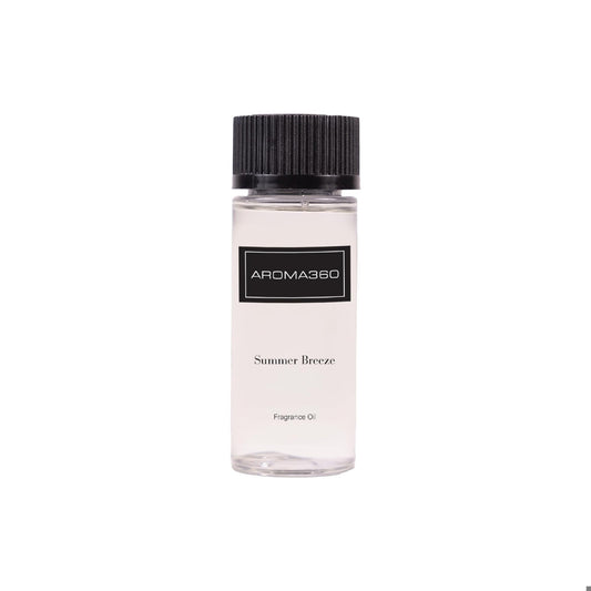 Aroma360 Summer Breeze bottle close-up for long-lasting diffuser fragrance