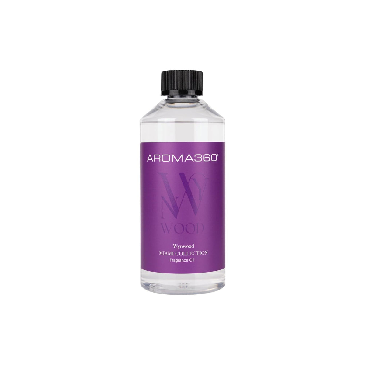 Aroma360 Wynwood fragrance oil bottle shows pink grapefruit, armoise, white patchouli for a luxurious home scent