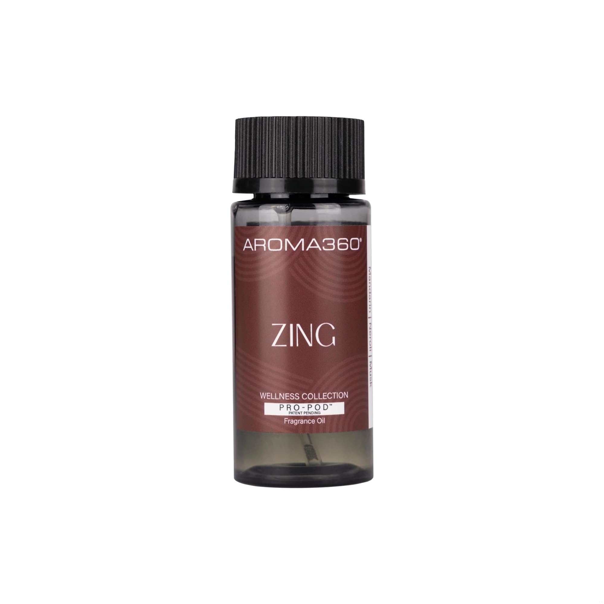 Aroma360 Zing Pro-Pod oil bottle for diffusers, energizing spaces with Mandarin, Neroli and Musk