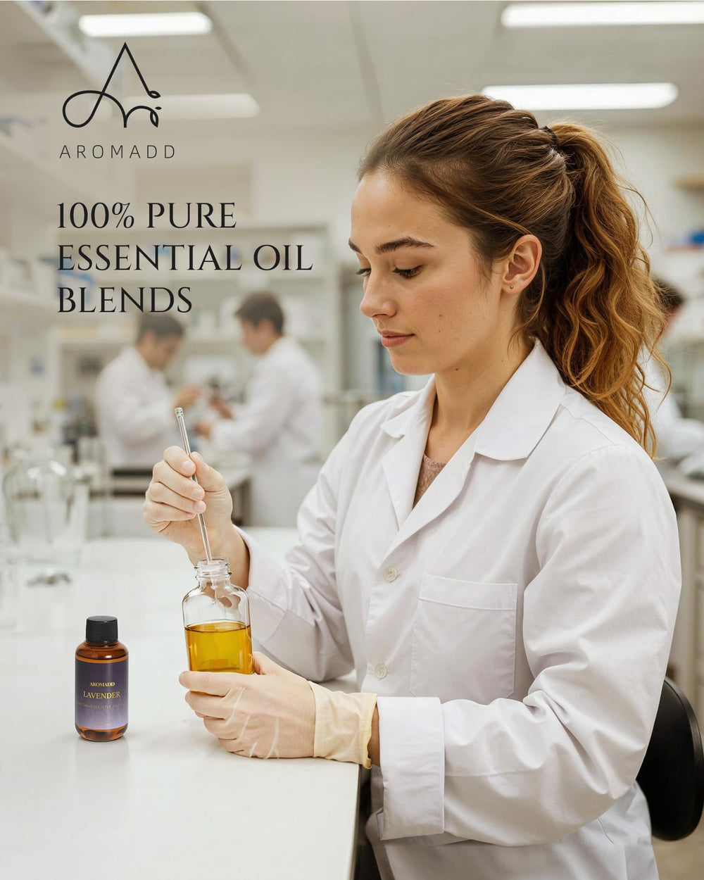 Aromadd Lavender diffuser oil packaging highlights the 100 mL bottle.