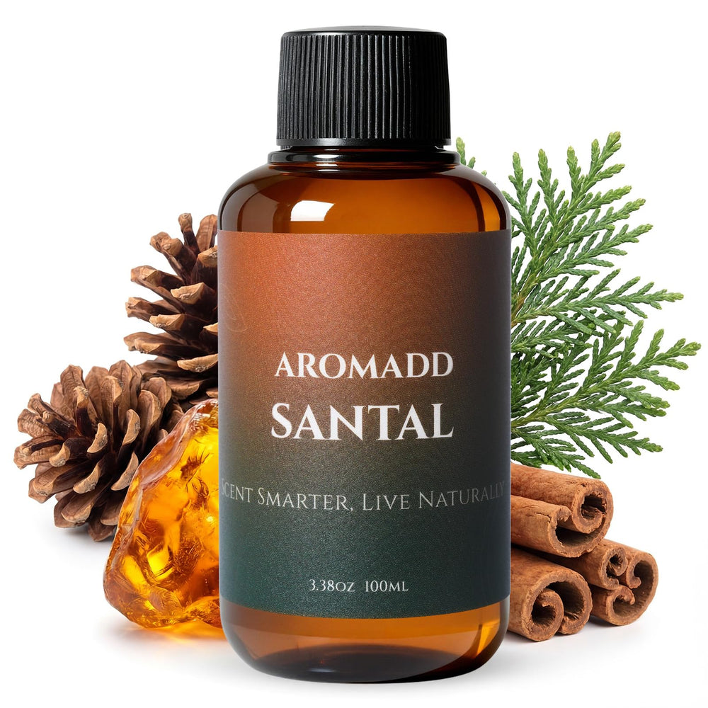 Aromadd Santal diffuser oil bottle showing warm sandalwood aroma for home