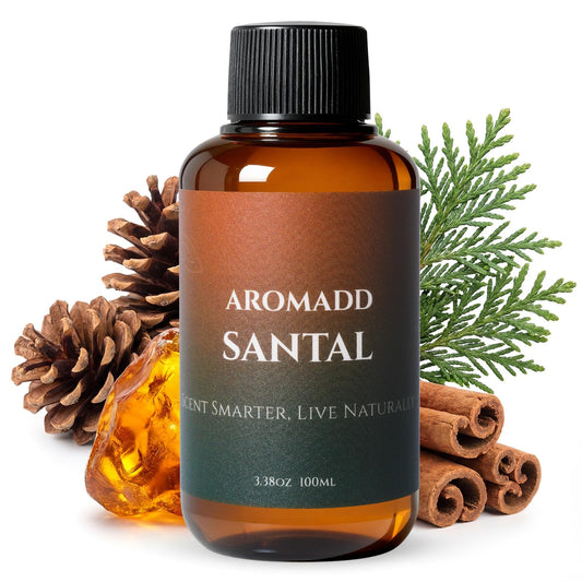 Aromadd Santal diffuser oil bottle showing warm sandalwood aroma for home