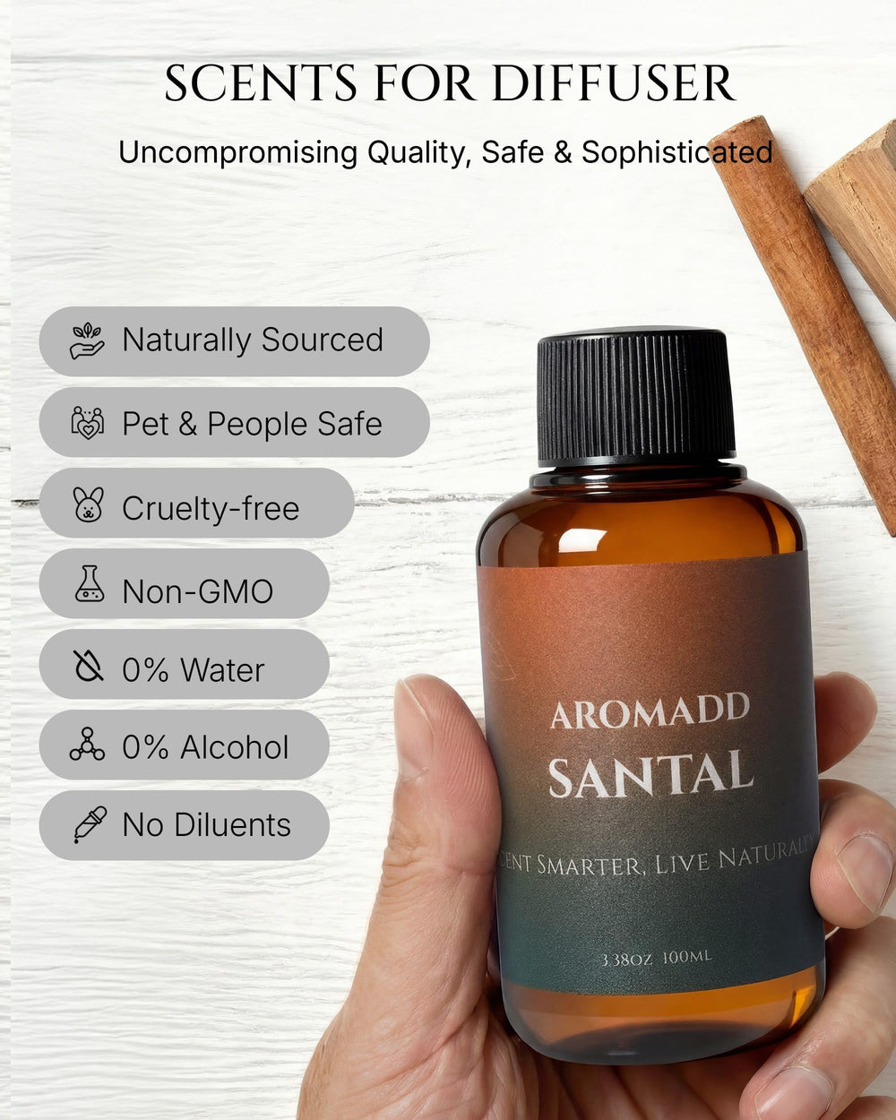 Aromadd Santal diffuser oil in a diffuser setup for a calm living space