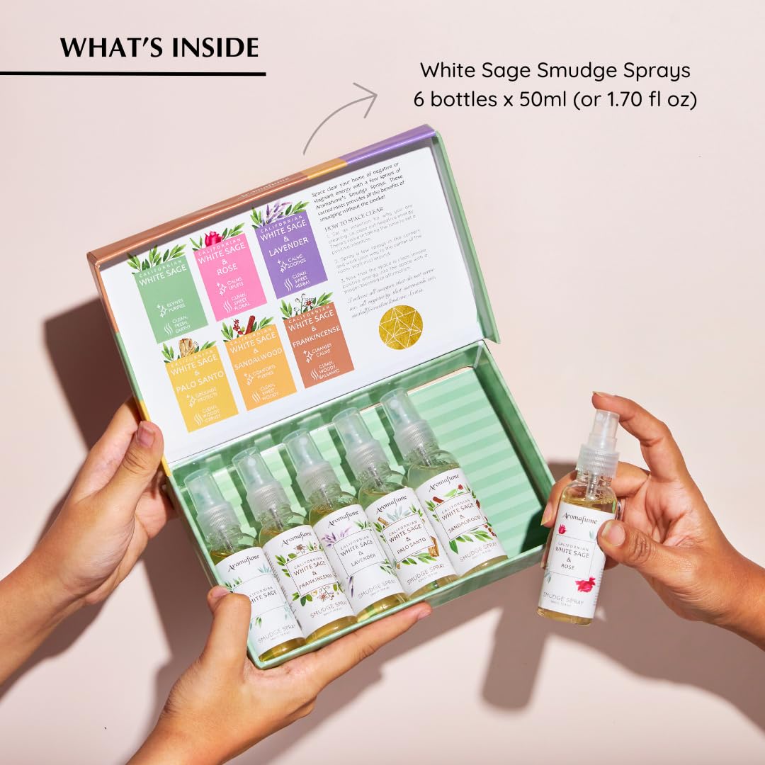 Aromafume White Sage Smudge Spray Set packaging box highlighting elegant, sustainable design