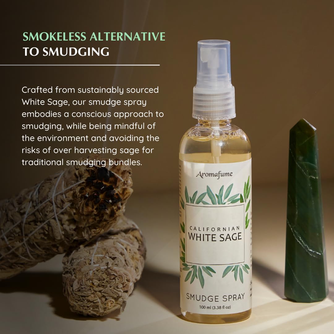 Aromafume White Sage Smudge Spray Set in a room spraying to refresh ambience