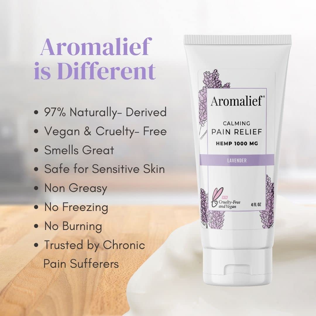 Aromalief Lavender Relief Therapy Cream cruelty-free badge with aloe vera for sensitive skin.