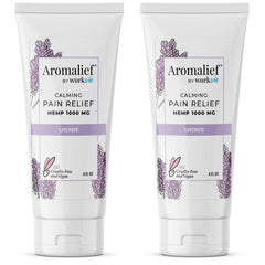 Aromalief Lavender Relief Therapy Cream packaging highlights vegan, cruelty-free formula.