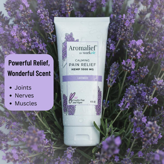 Aromalief Lavender Relief Therapy Cream texture shows silky, non-greasy application.