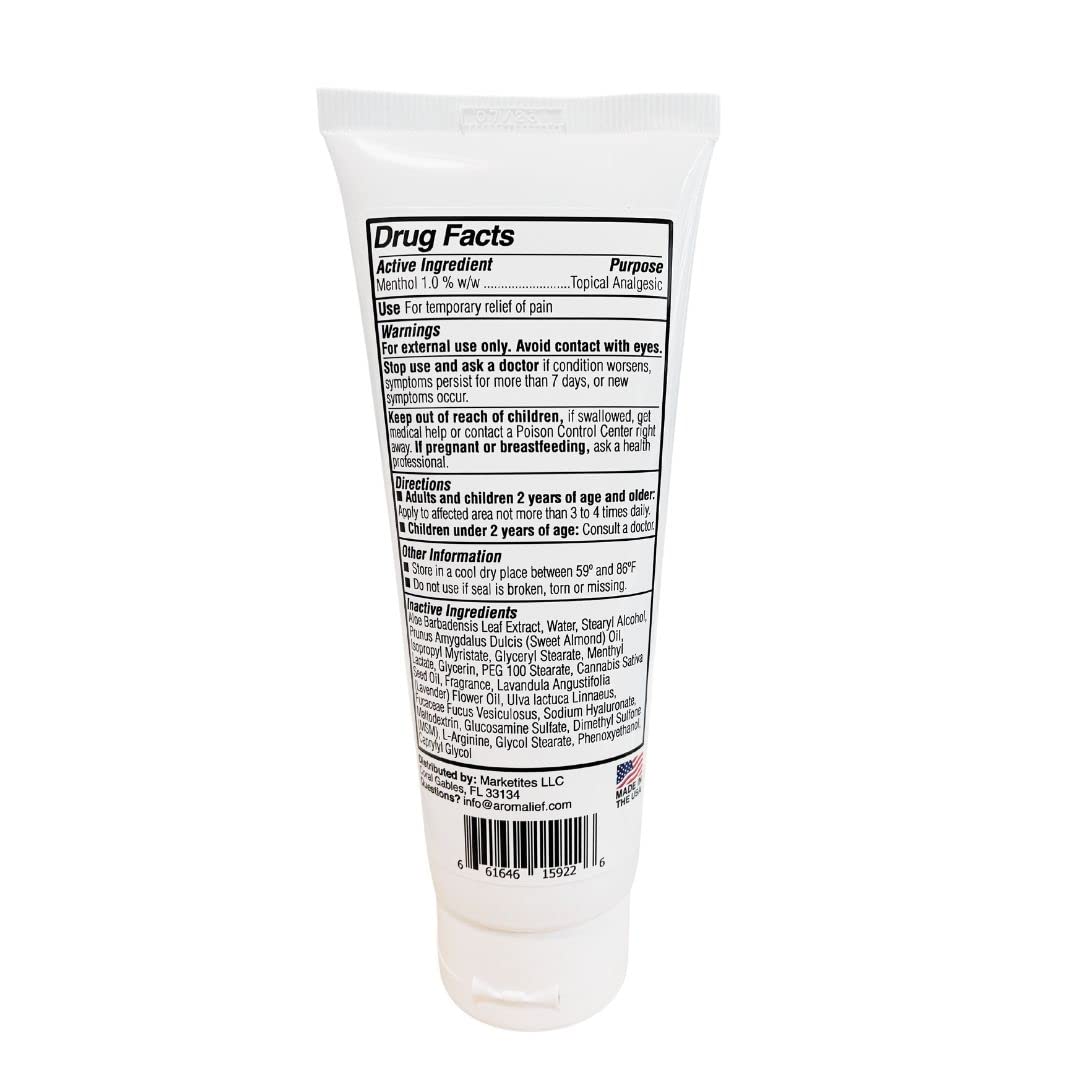 Aromalief Lavender Relief Therapy Cream applied to joints and muscles.