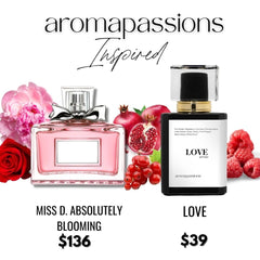 aromapassions LOVE on-table display suggests versatile perfume for daily use.