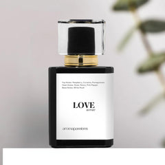 aromapassions LOVE spray application on skin hints at long-lasting fragrance for evenings.
