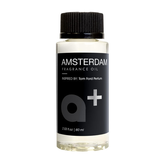Aromar plus Amsterdam fragrance oil bottle highlights premium long-lasting aroma for waterless diffusers.