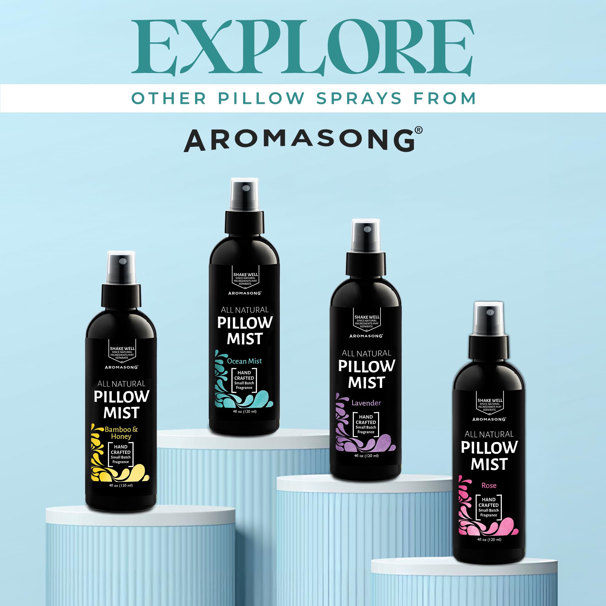 Aromasong bed linens pillow spray on sheets for a soothing routine.