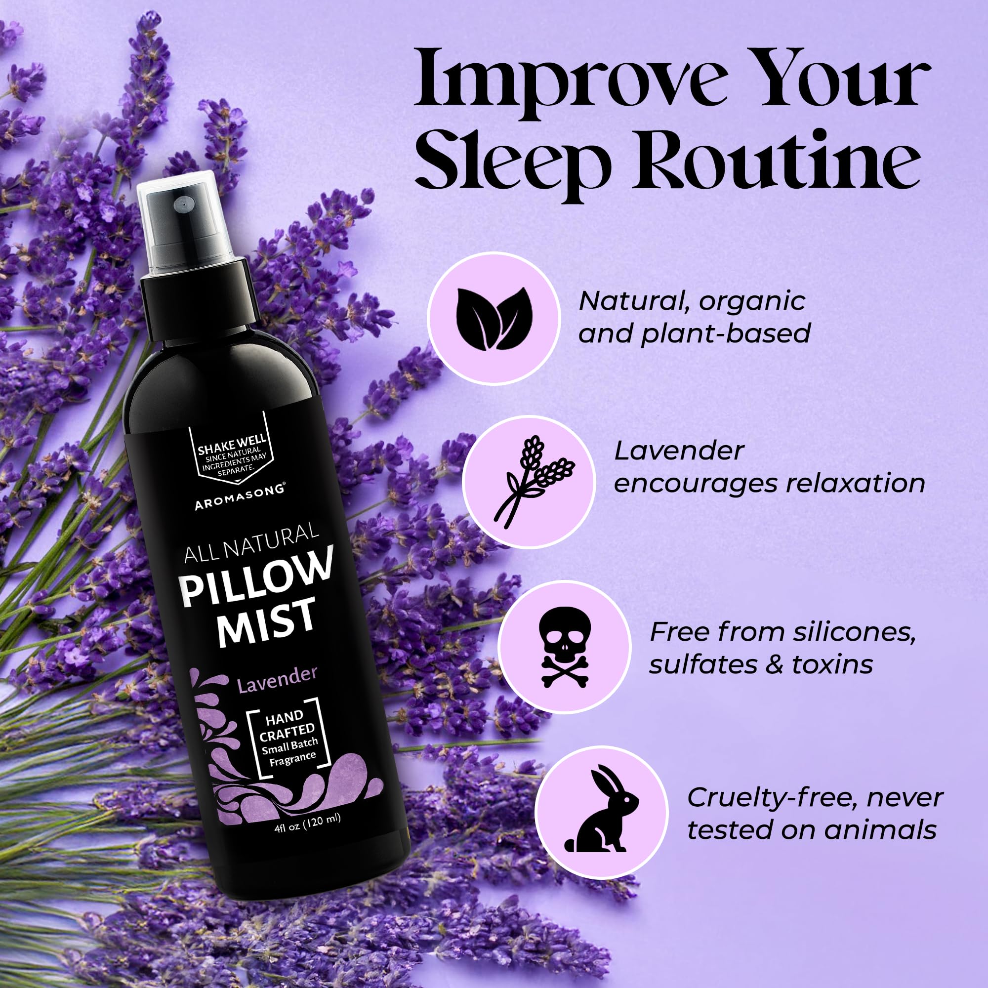 Aromasong ocean mist pillow spray beside bed to help relax before sleep.