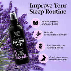 Aromasong ocean mist pillow spray beside bed to help relax before sleep.