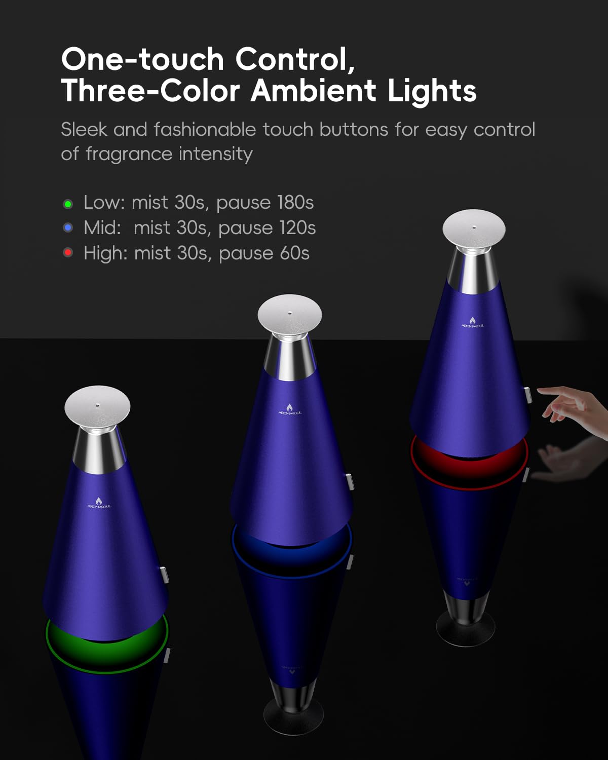 AROMASOUL diffuser covers up to 1500 sq ft with fine mist.