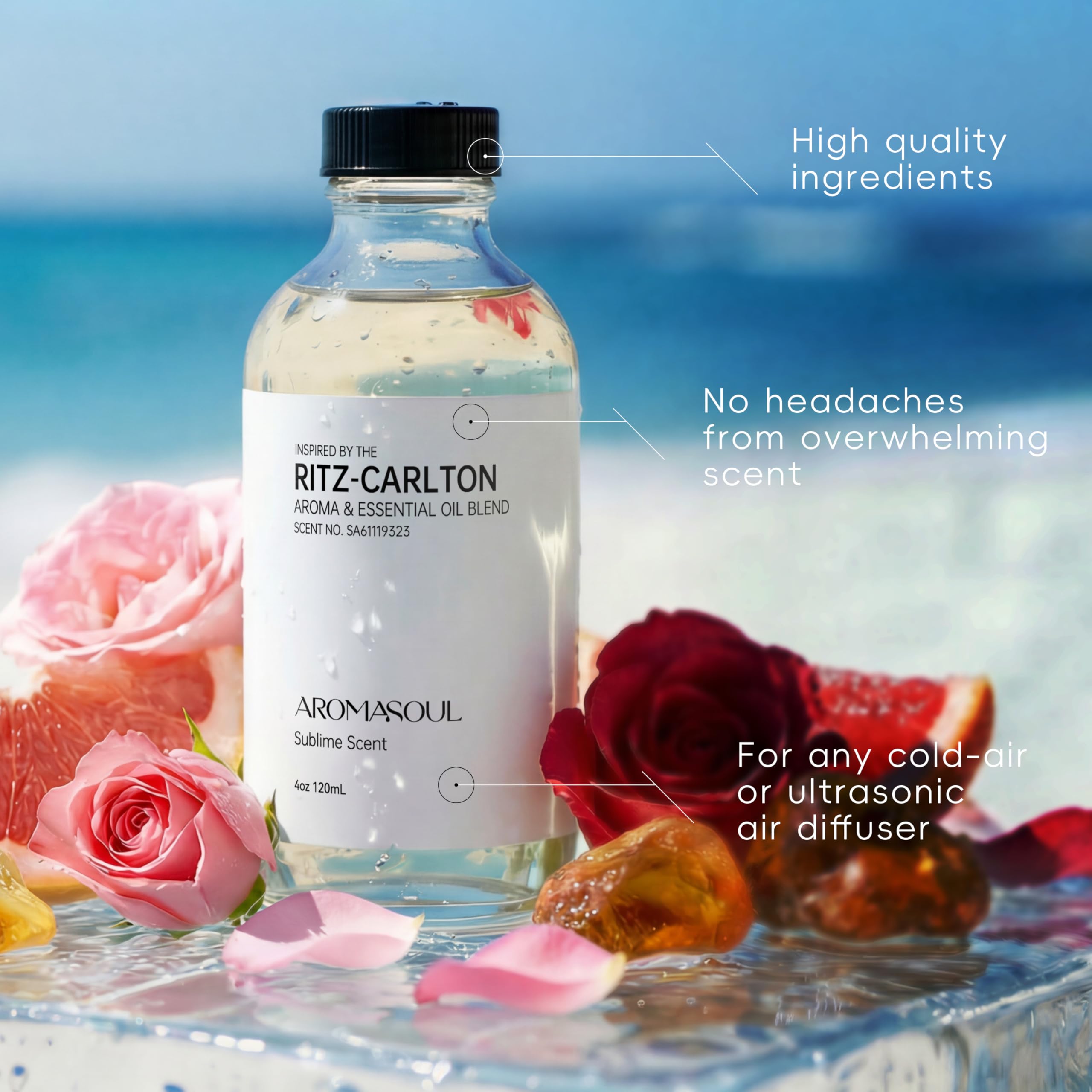 AROMASOUL peach-notes oil enriches spaces with inviting fruity top layers