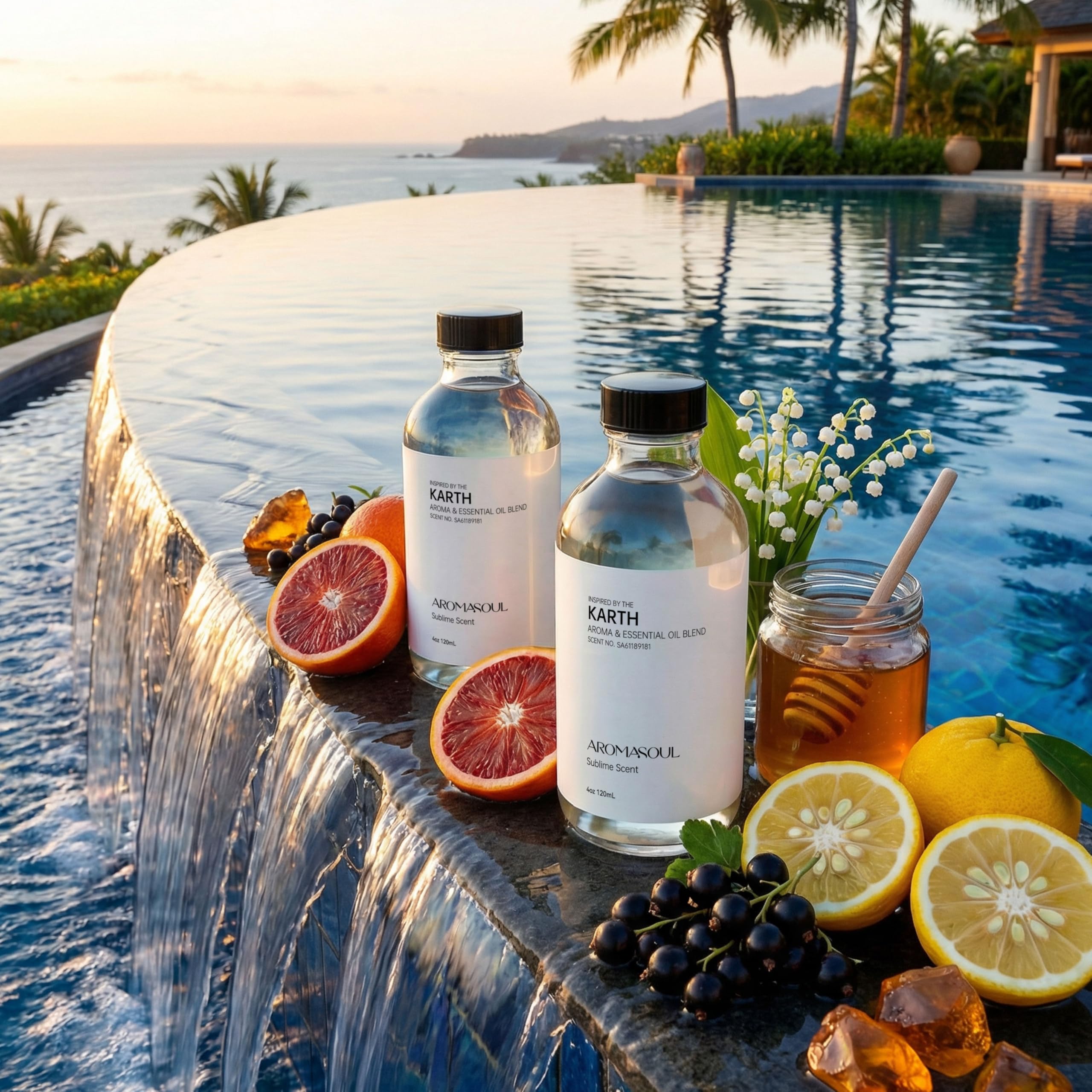 AROMASOUL Karth sealed bottle with packaging signals ready-to-use hotel scent.