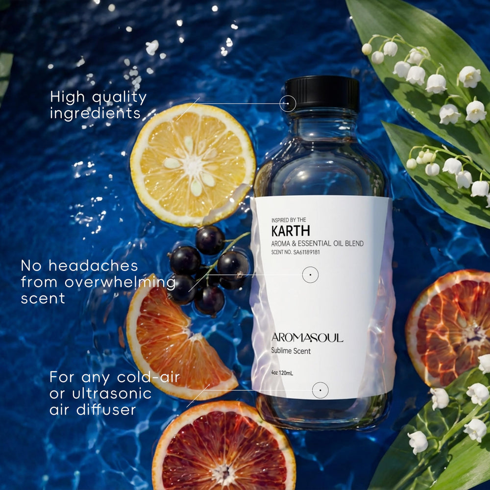 AROMASOUL Karth ultrasonic diffuser ready image highlights easy fragrance diffusion.