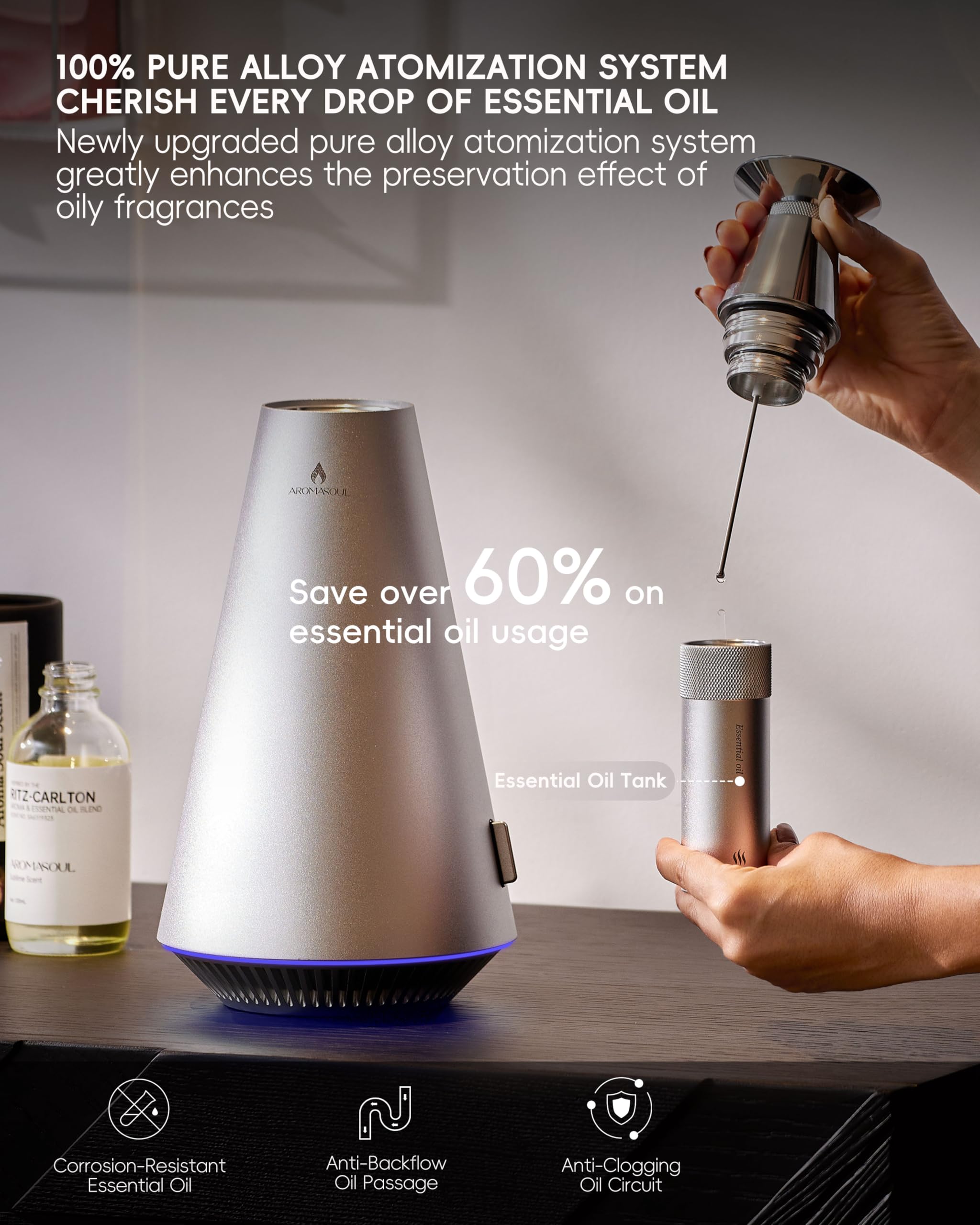 AROMASOUL rechargeable battery enables flexible, wireless placement around the home.