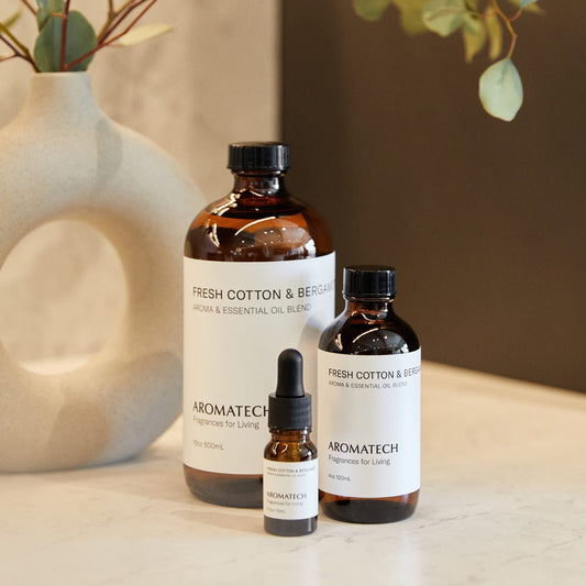 A AromaTech diffuser ready with Fresh Cotton and Bergamot for bright mood enhancement