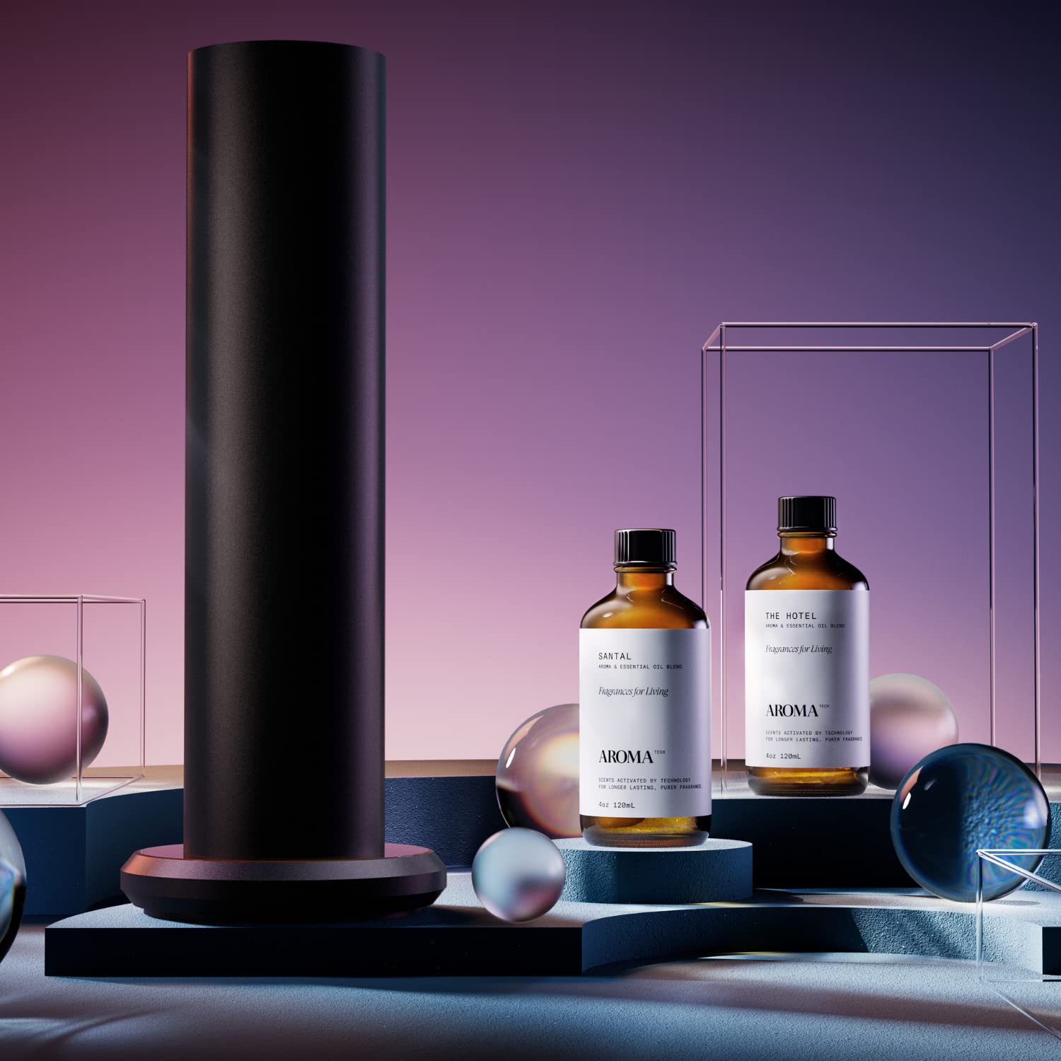 AromaTech Natural ingredients bottle highlighting pure essential oils, IFRA certified.