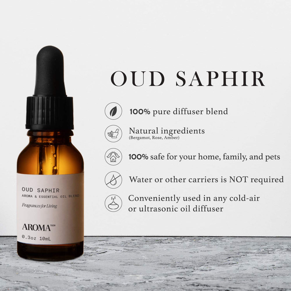 AromaTech Oud Saphir ultrasonic diffuser setup releasing rich oud notes.