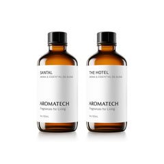 AromaTech Santal & Papyrus bottle showing warm, inviting fragrance for living spaces.
