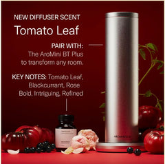 AromaTech Tomato Leaf essential oil bottle label closeup for easy identification.
