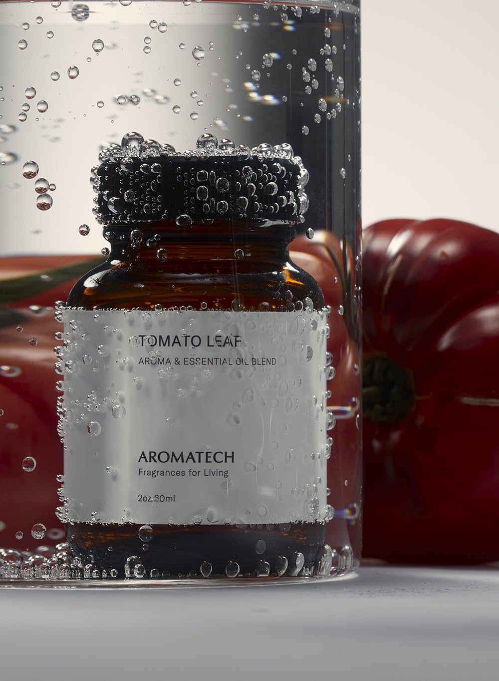 AromaTech Tomato Leaf wooden table display highlights natural scent.