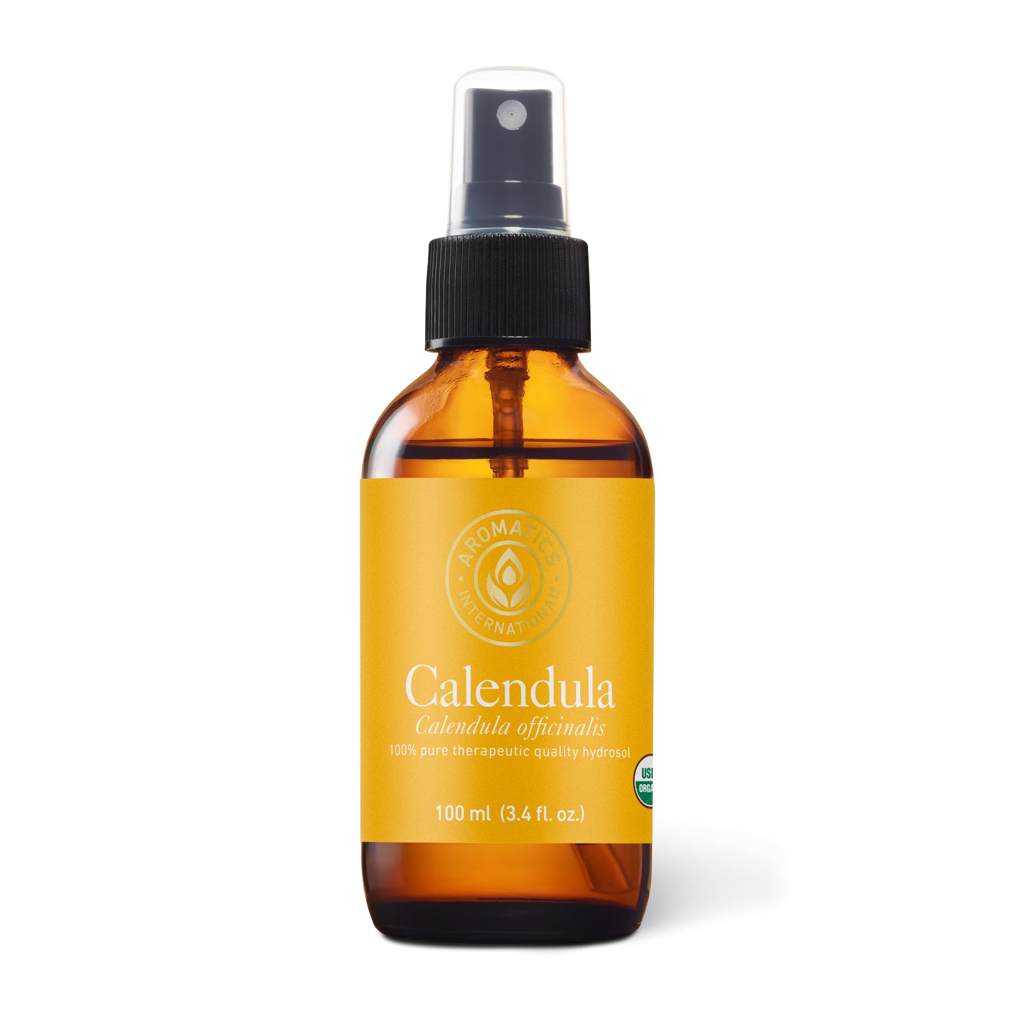 Aromatics International Calendula Hydrosol bottle with soothing skin and home use.