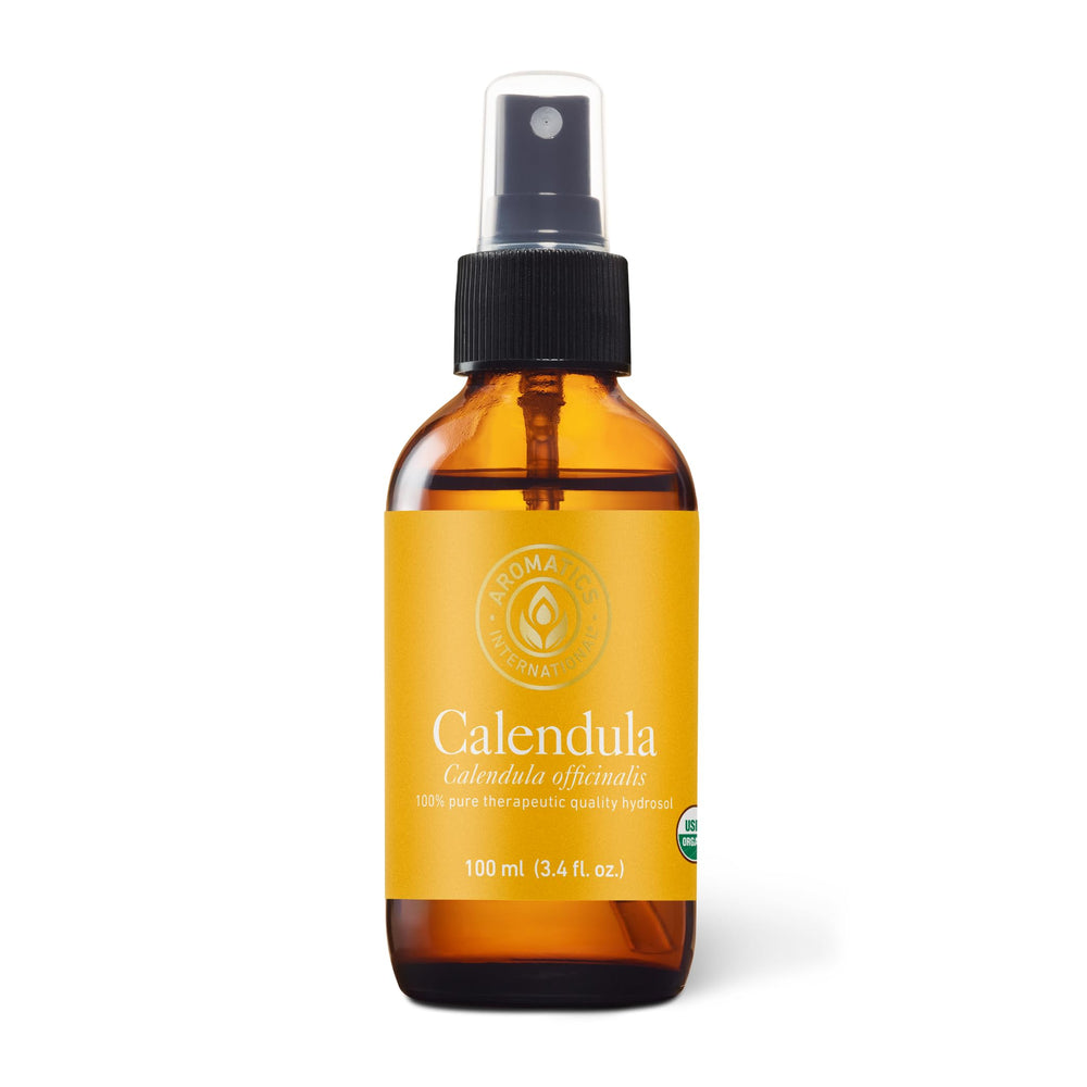 Aromatics International Calendula Hydrosol bottle with soothing skin and home use.