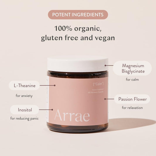 Arrae Calm capsules poured from the bottle showing fast-acting mood support