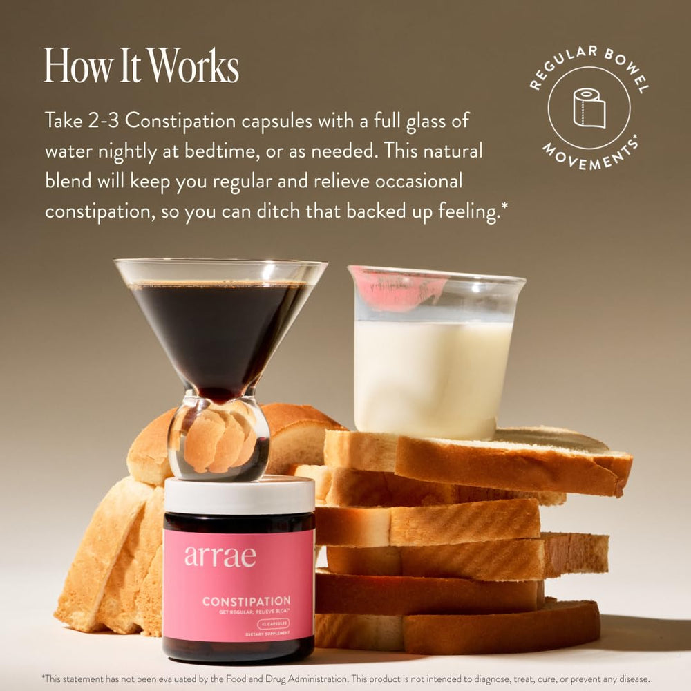Closeup of Arrae capsules highlighting non-stimulant, natural ingredients.