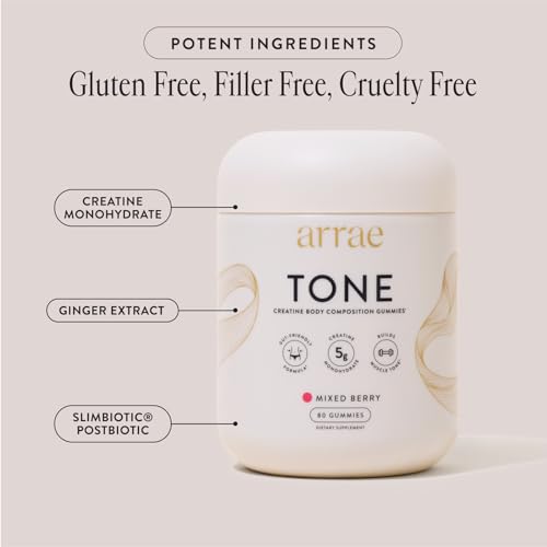 Arrae Tone Gummies berry flavor jar with scoop for easy daily dosing.