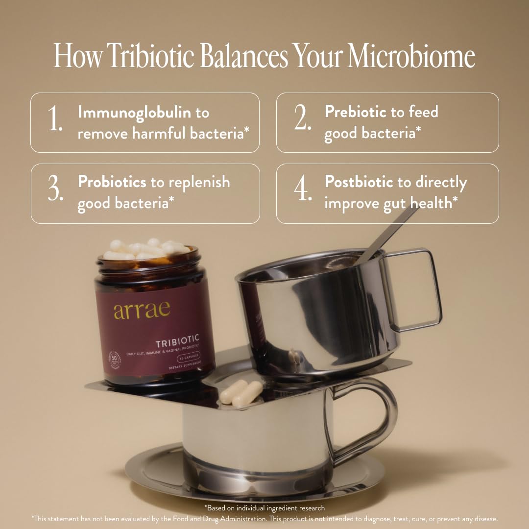 Arrae Tribiotic gut-health scene emphasizing digestion and microbiome balance.
