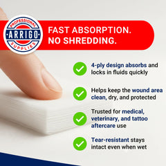 Arrigo 4x4 sponges highly absorbent 4-ply for quick fluid control.