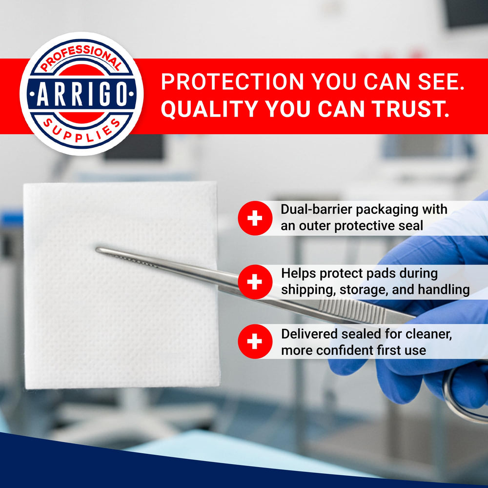 Arrigo 4x4 sponges in non-sterile pack ready for general care.